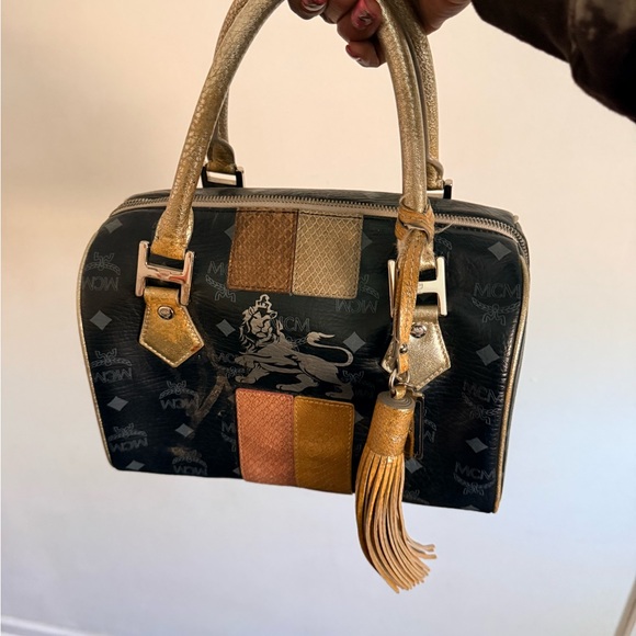 MCM Black and Gold Satchel with Tassel - Picture 2 of 11